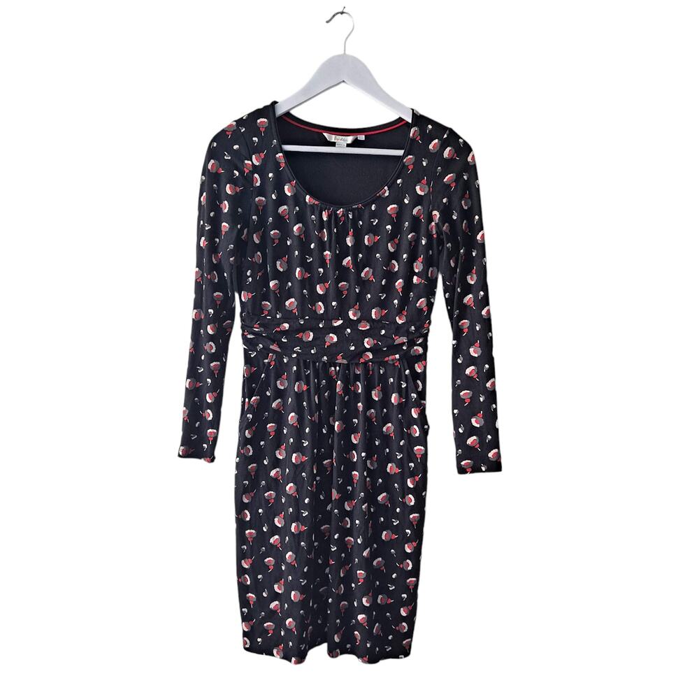 Boden Womens Black Multi Floral Round Neck Long Sleeve Knit Pull Over Dress - 4R